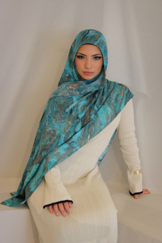 'Turquoise Muse' Printed Modal Hijab